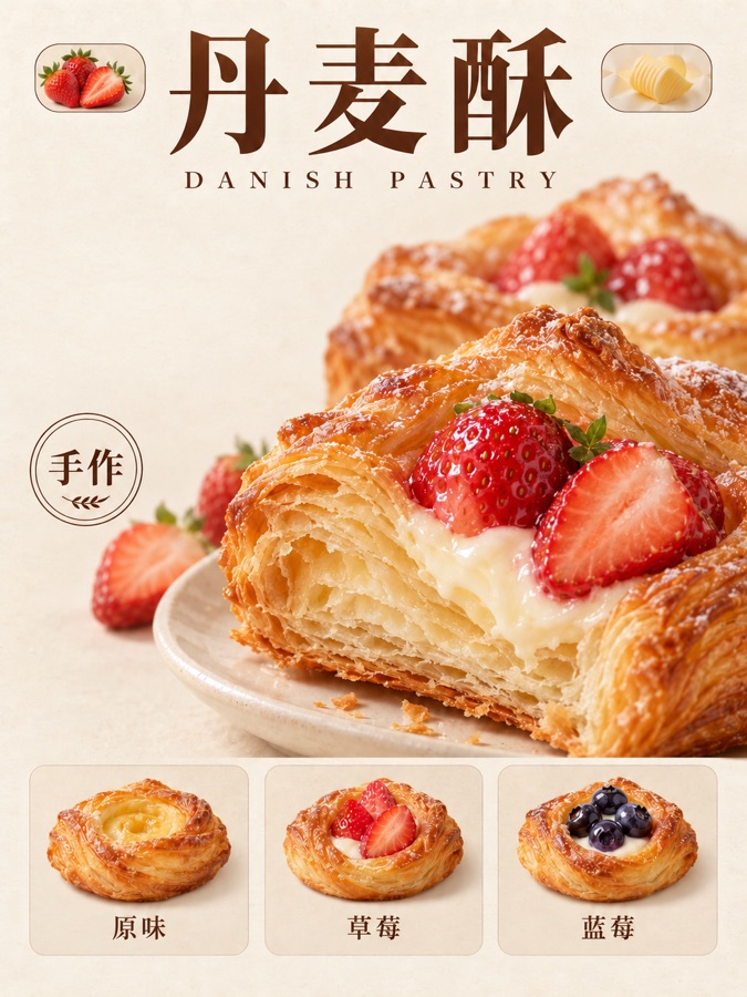 草莓丹麦酥 · AI 生成样图