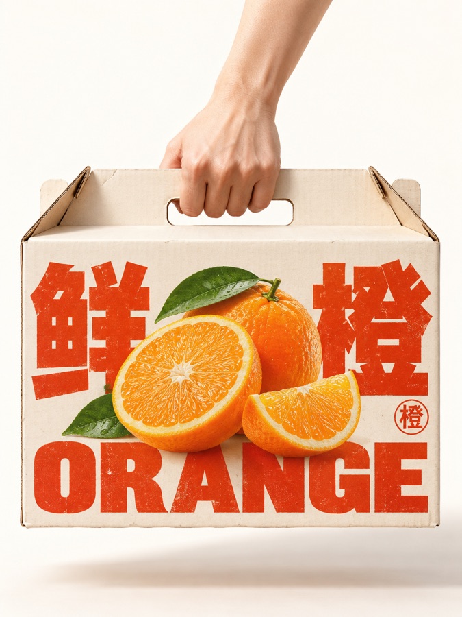 鲜橙手提礼盒 · AI 生成样图