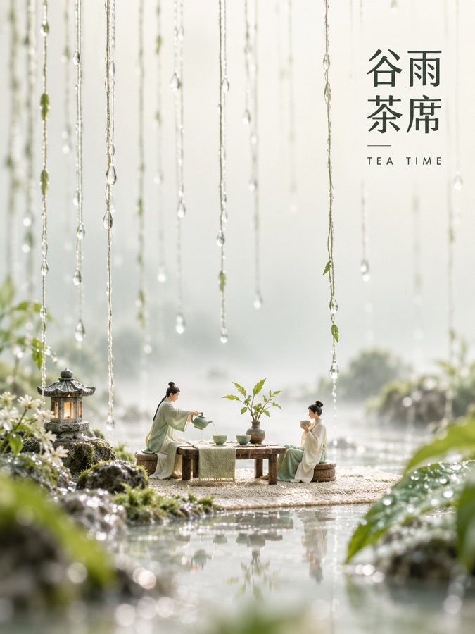 谷雨茶席 · AI 生成样图