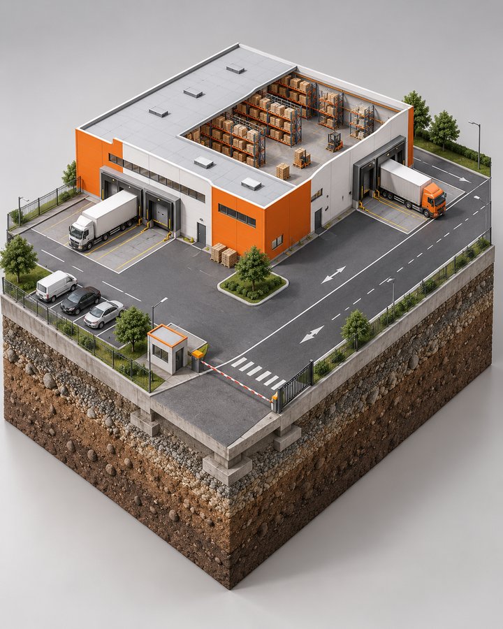 仓库地层剖景 · AI 生成样图